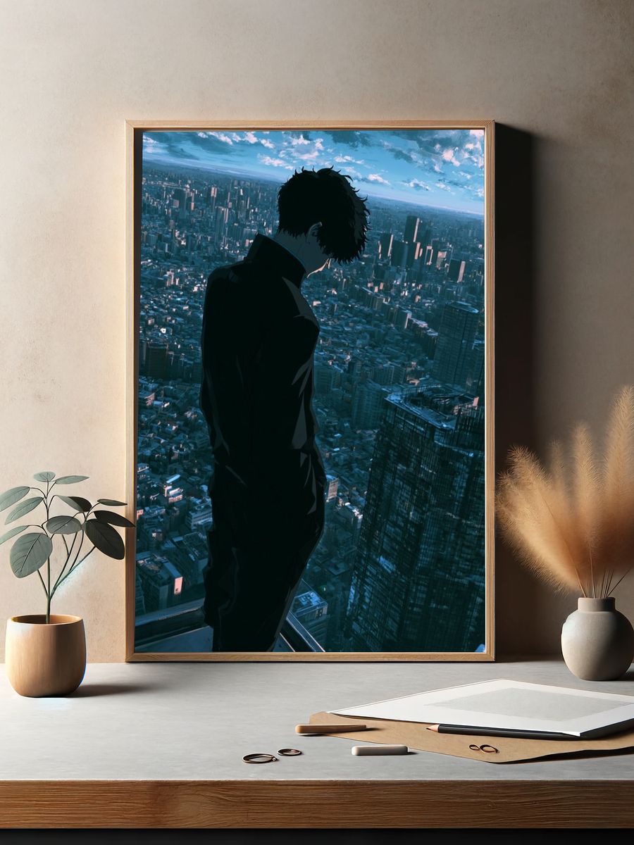 Anime City Skyline Silhouette Poster. — room view 2