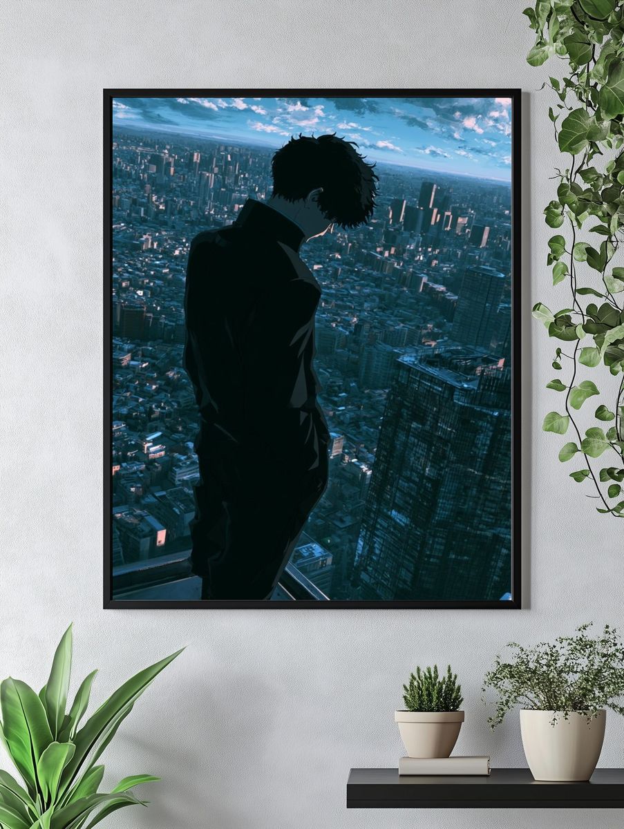 Anime City Skyline Silhouette Poster. — room view 4