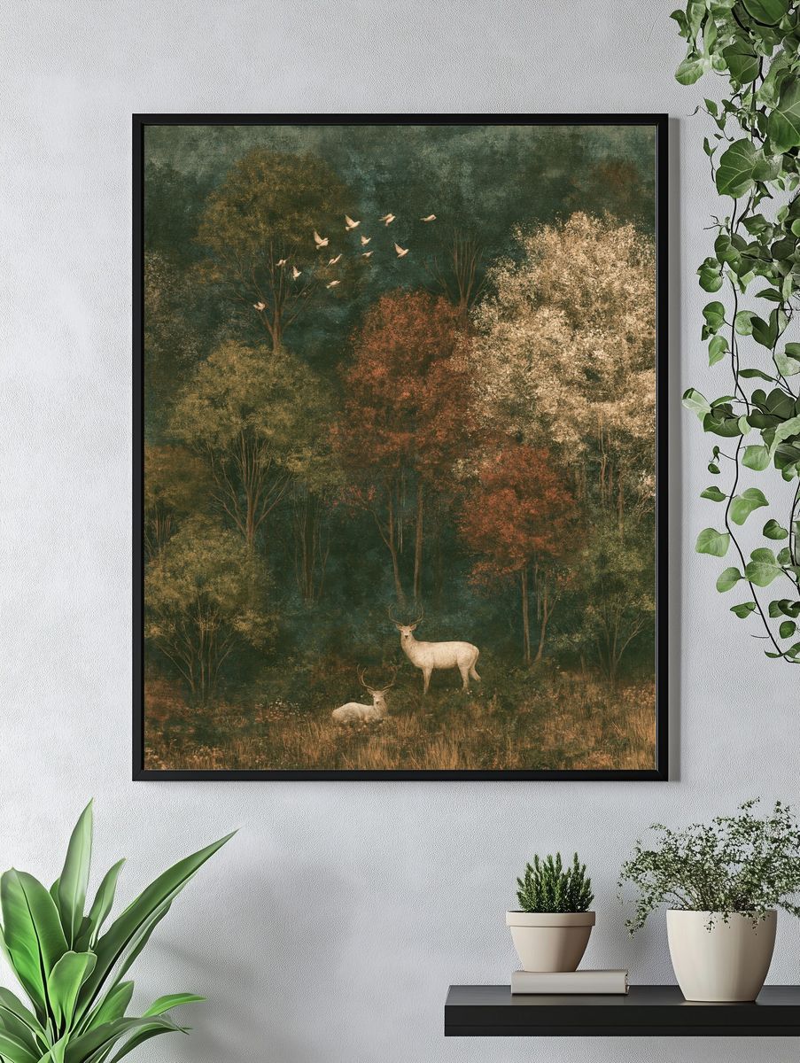 Autumn Deer Forest Print. — room view 4