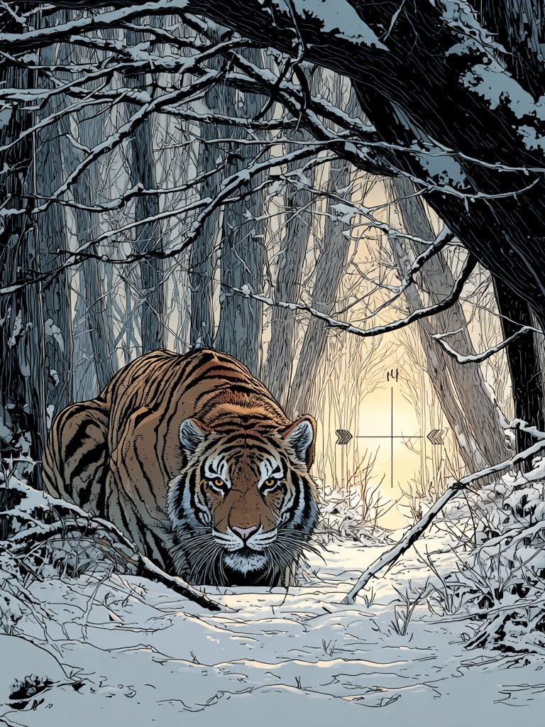 Snowy Tiger Forest Illustration Poster. poster — animals art