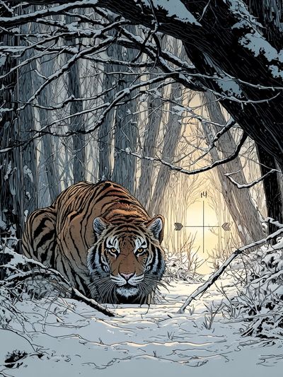Snowy Tiger Forest Illustration Poster. poster