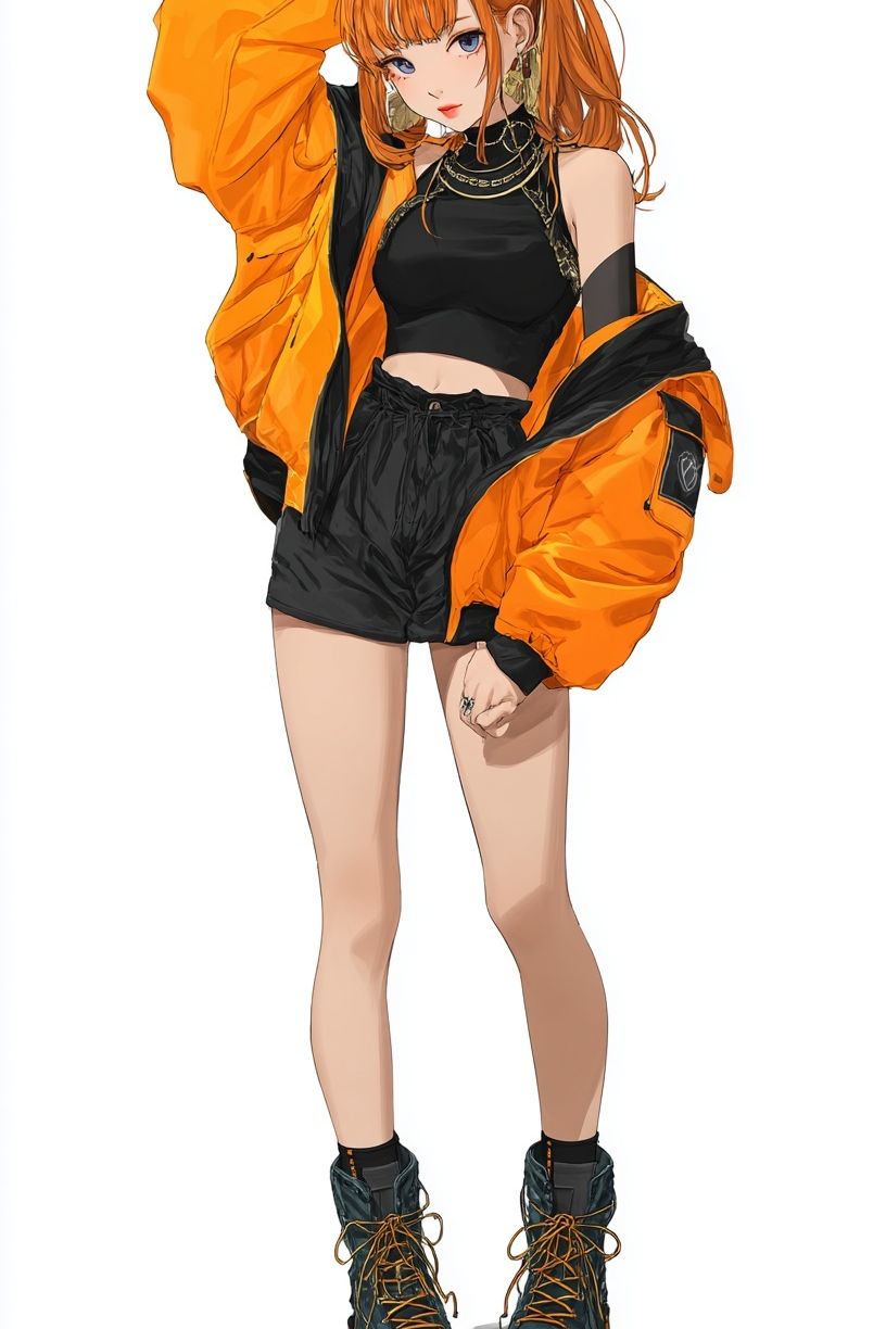 Orange Streetwear Anime Girl Poster. poster — anime art