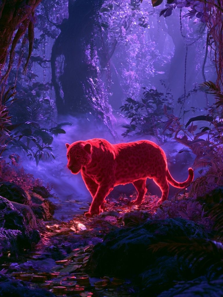 Neon Panther Jungle Poster. poster detail