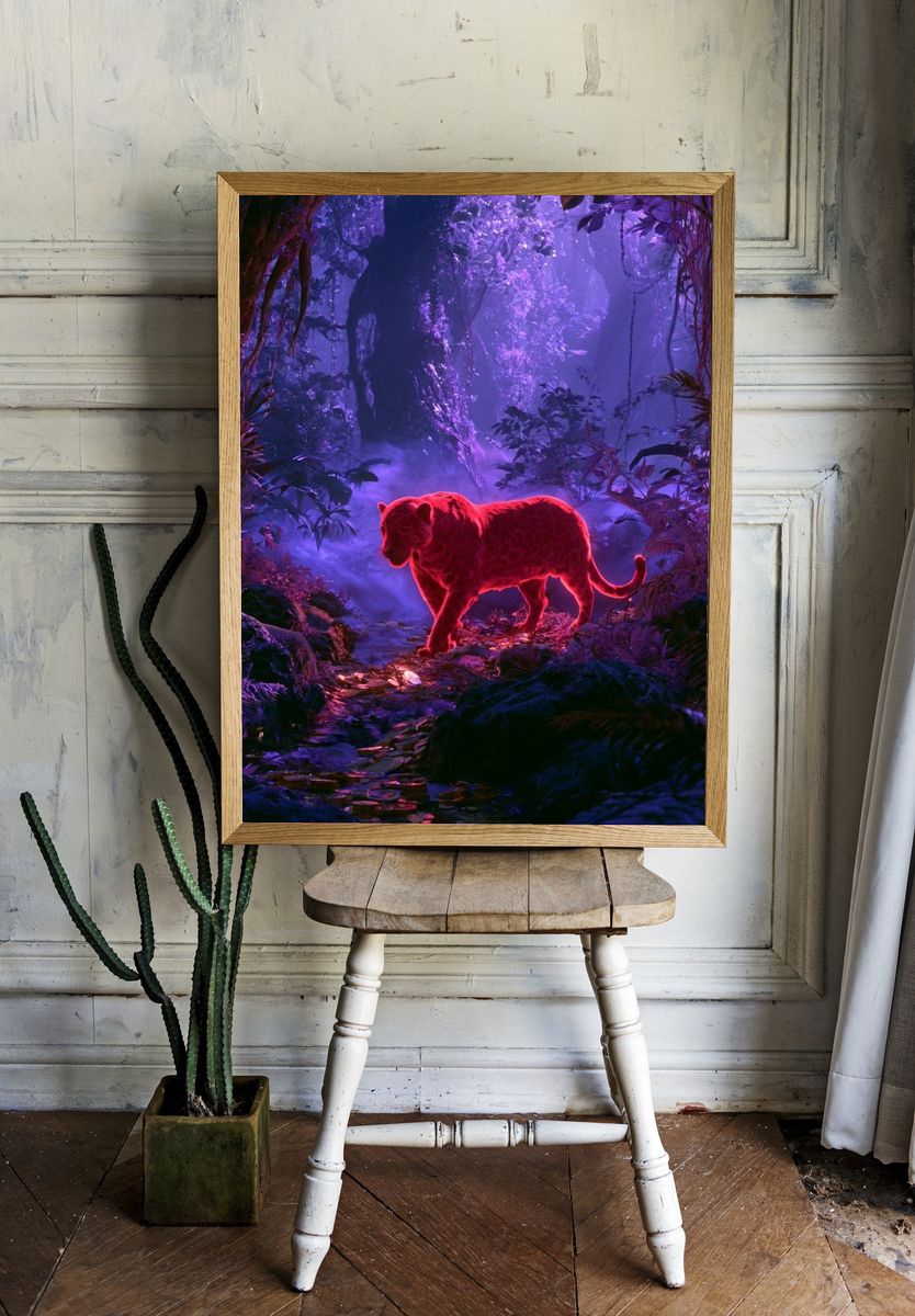 Neon Panther Jungle Poster. room preview