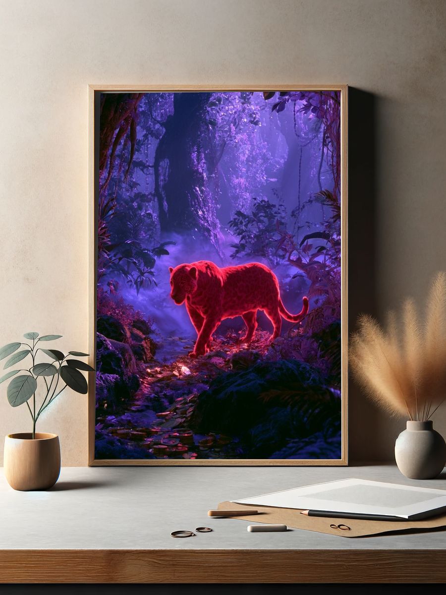 Neon Panther Jungle Poster. — room view 2