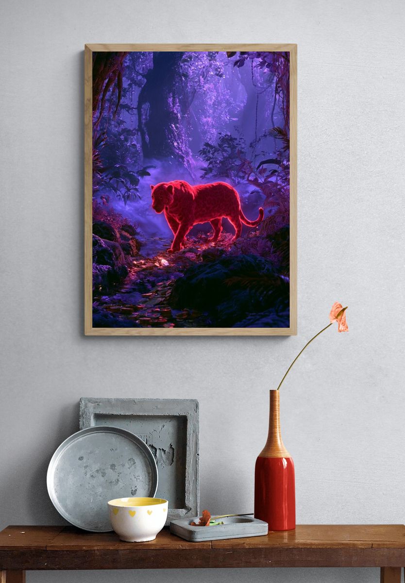 Neon Panther Jungle Poster. — room view 3