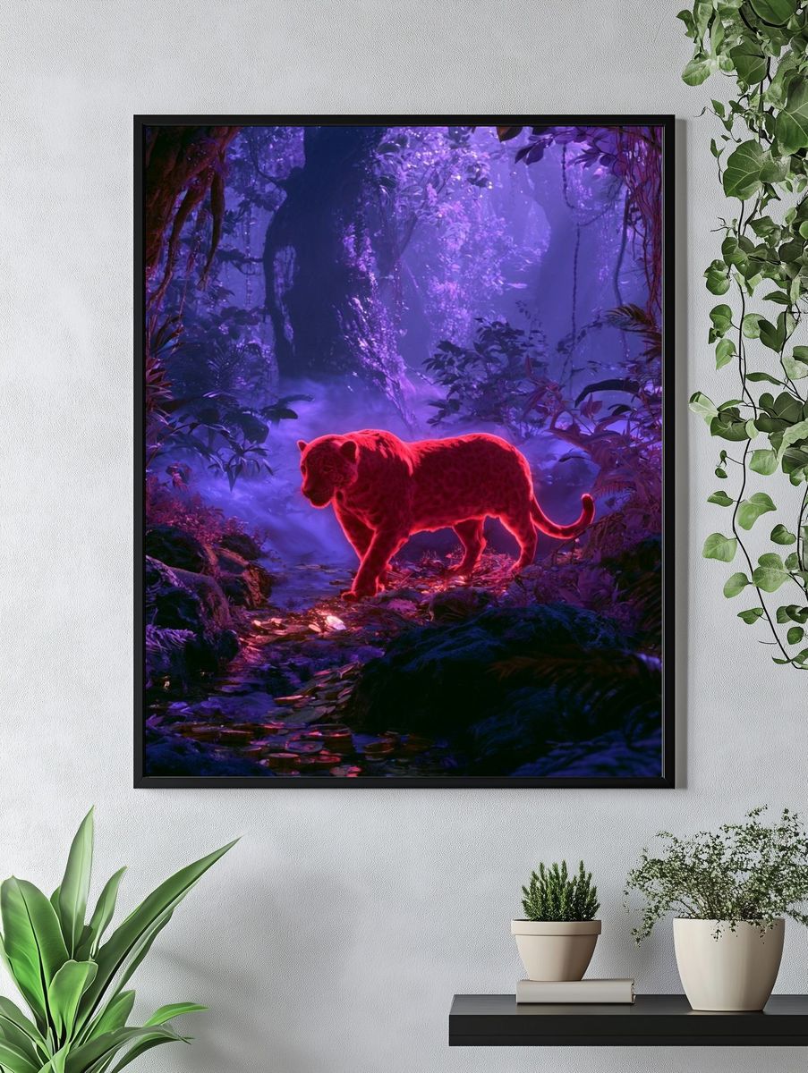Neon Panther Jungle Poster. — room view 4