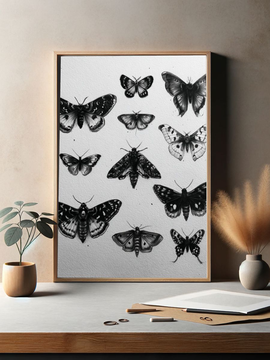Butterfly Study Black-White Print. — room view 2