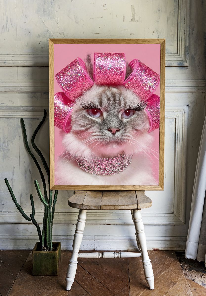 Glitter Cat Portrait Print. — room view 1