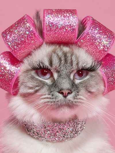 Glitter Cat Portrait Print. poster