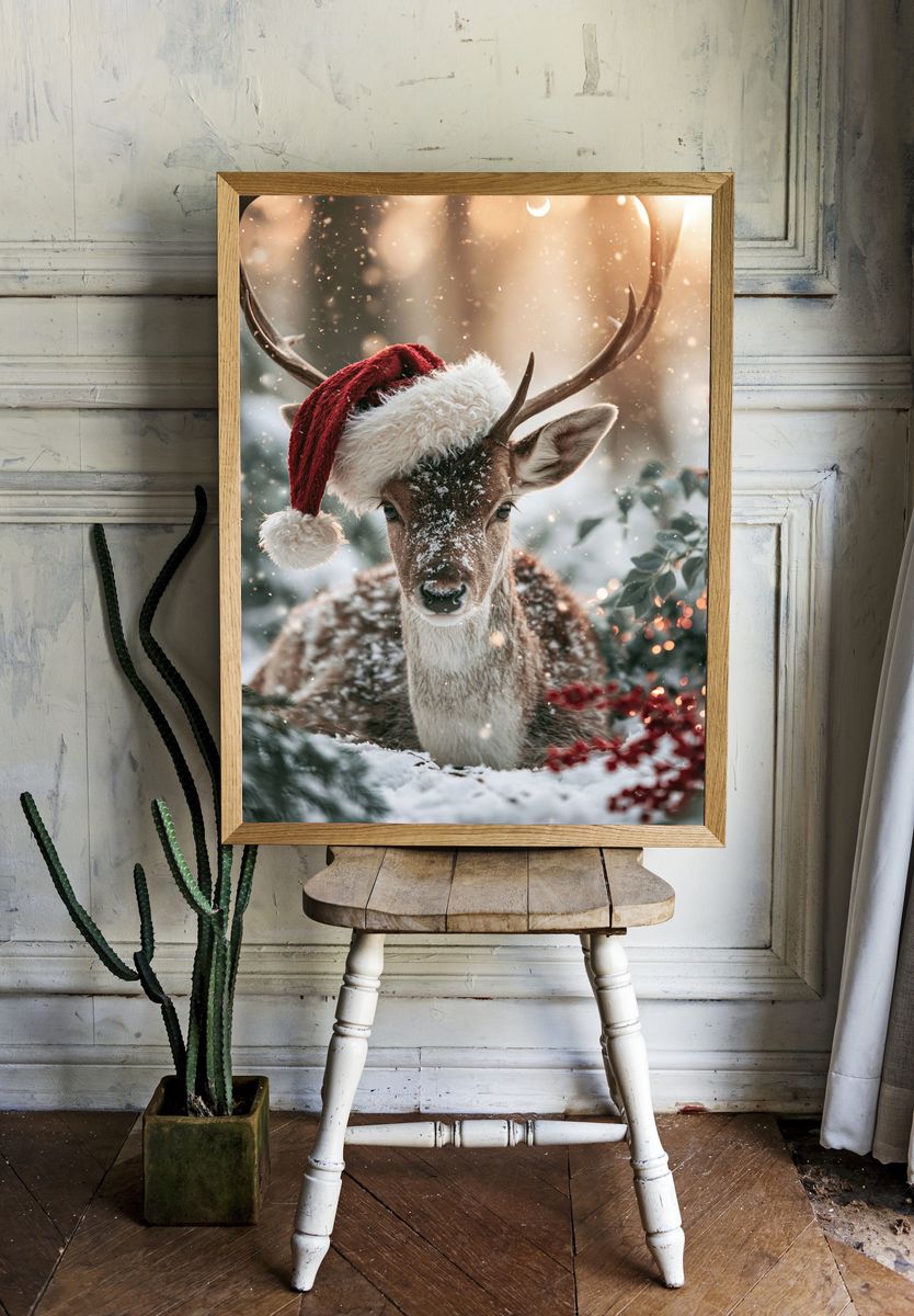 Christmas Deer Portrait Print. — room view 1