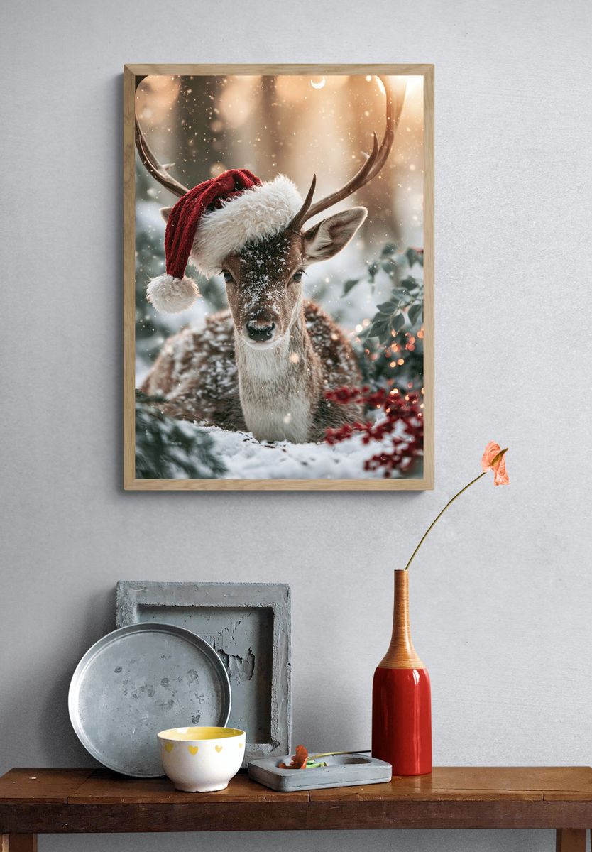 Christmas Deer Portrait Print. — room view 3