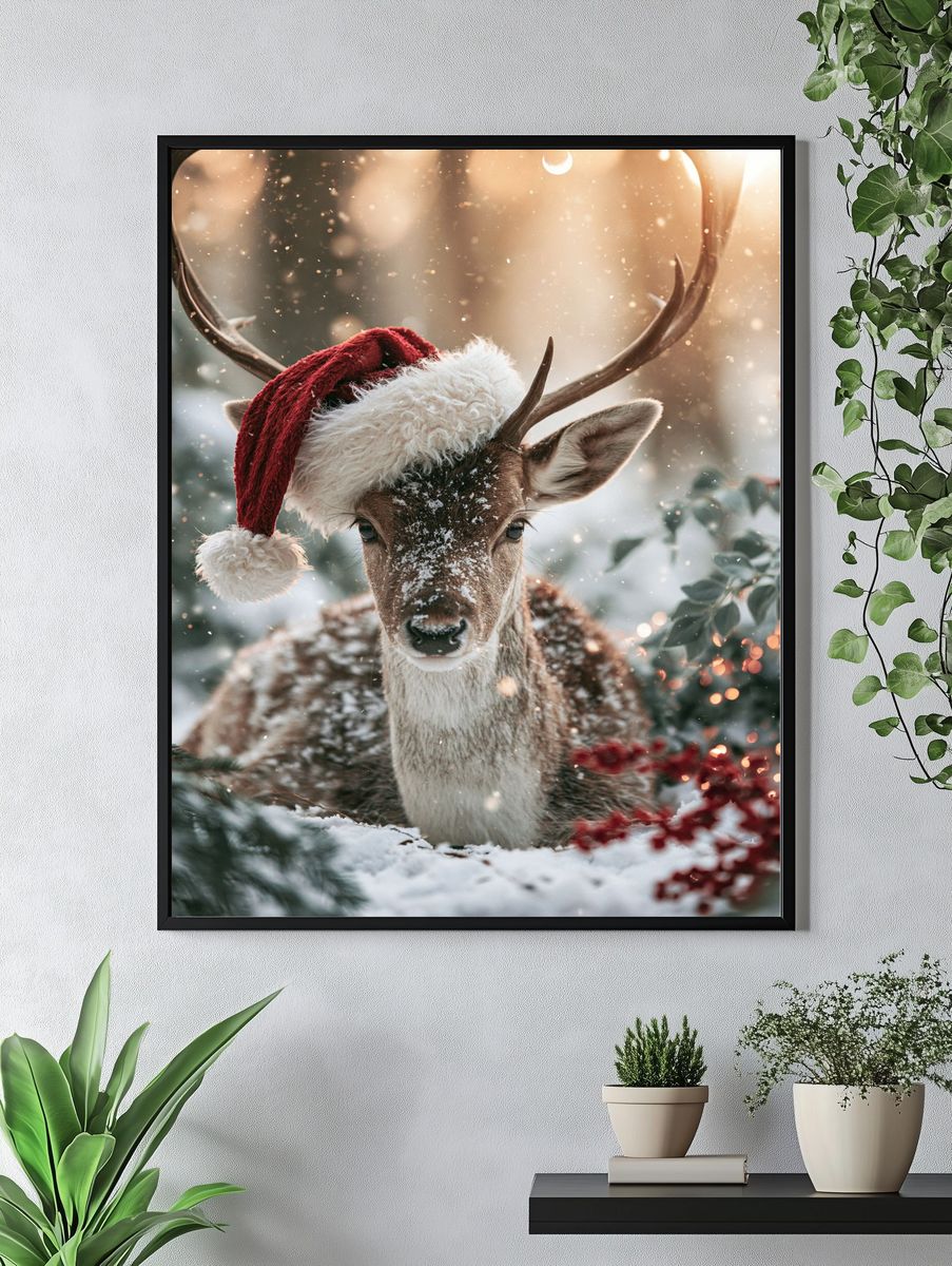 Christmas Deer Portrait Print. — room view 4