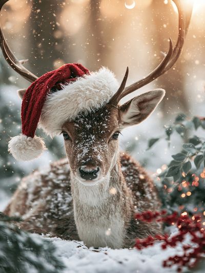 Christmas Deer Portrait Print. poster