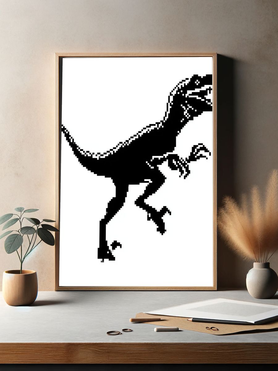 Pixel Raptor Silhouette Poster. — room view 2