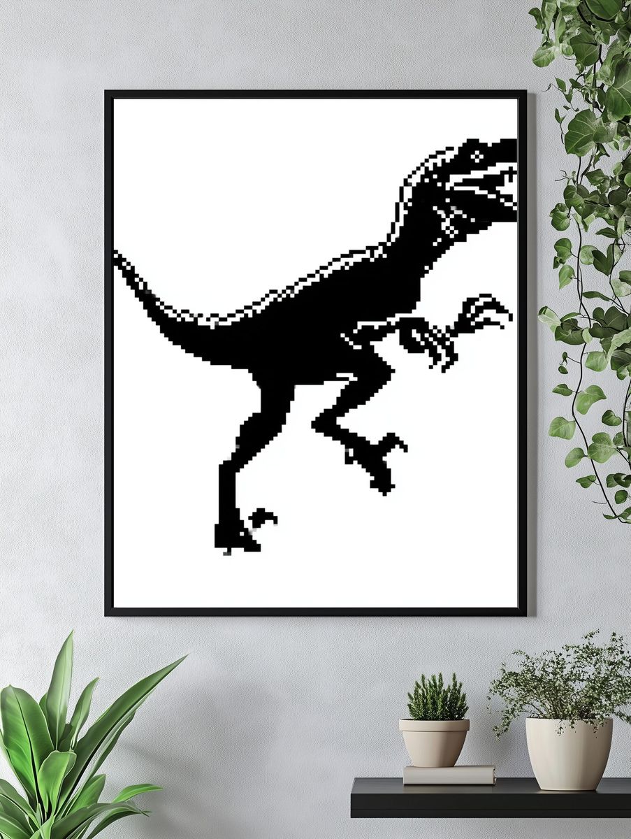Pixel Raptor Silhouette Poster. — room view 4