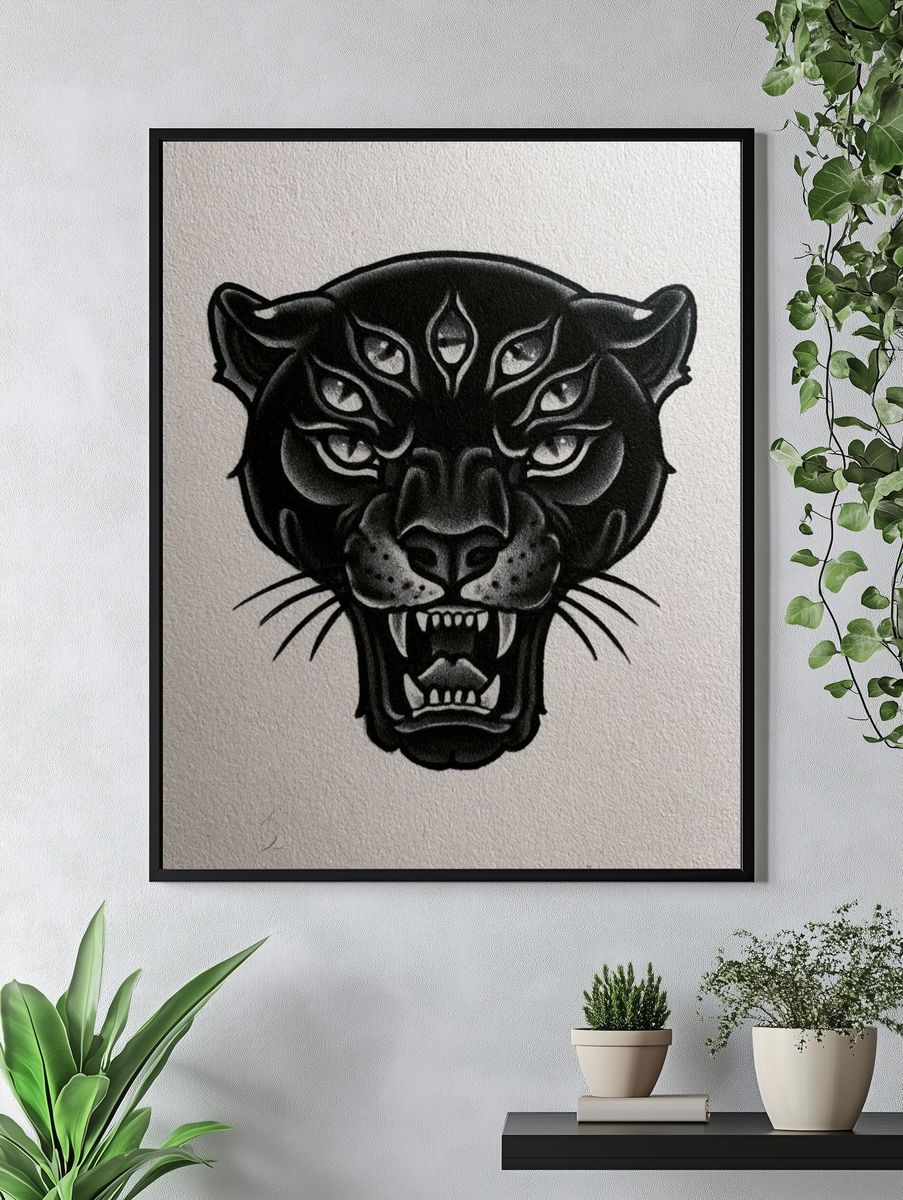 Black Panther Tattoo Style Poster. — room view 4