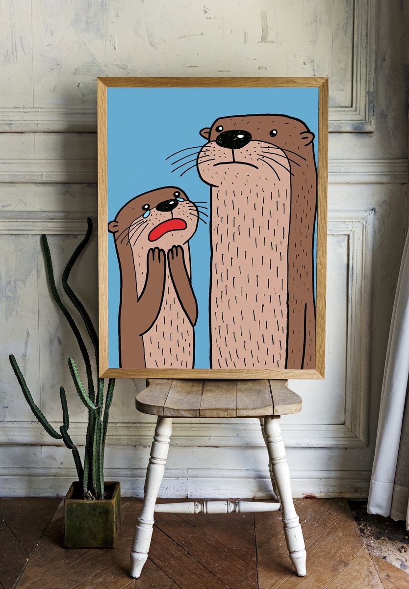 Cute Otter Duo Illustration Poster. — room view 1