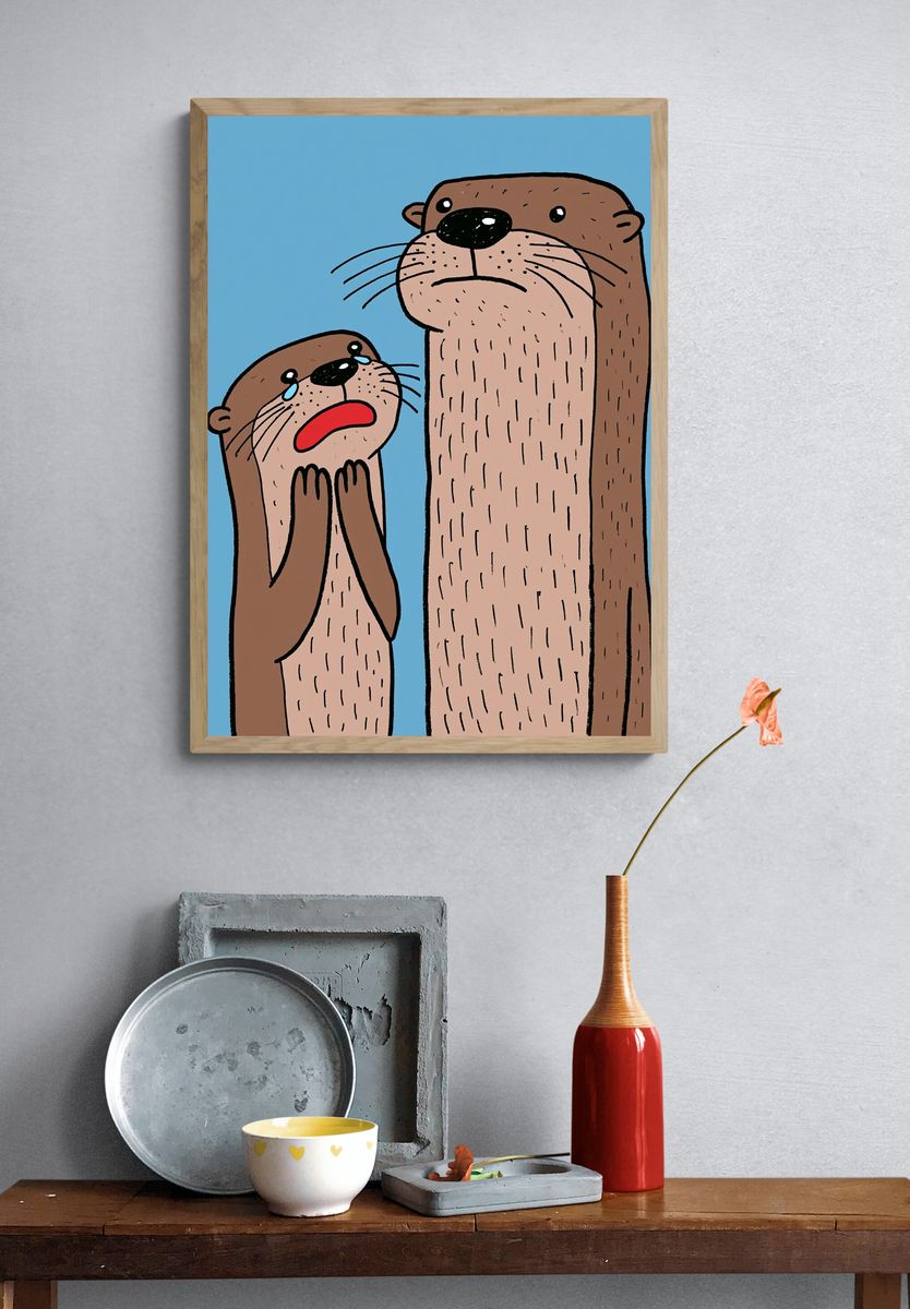Cute Otter Duo Illustration Poster. — room view 3