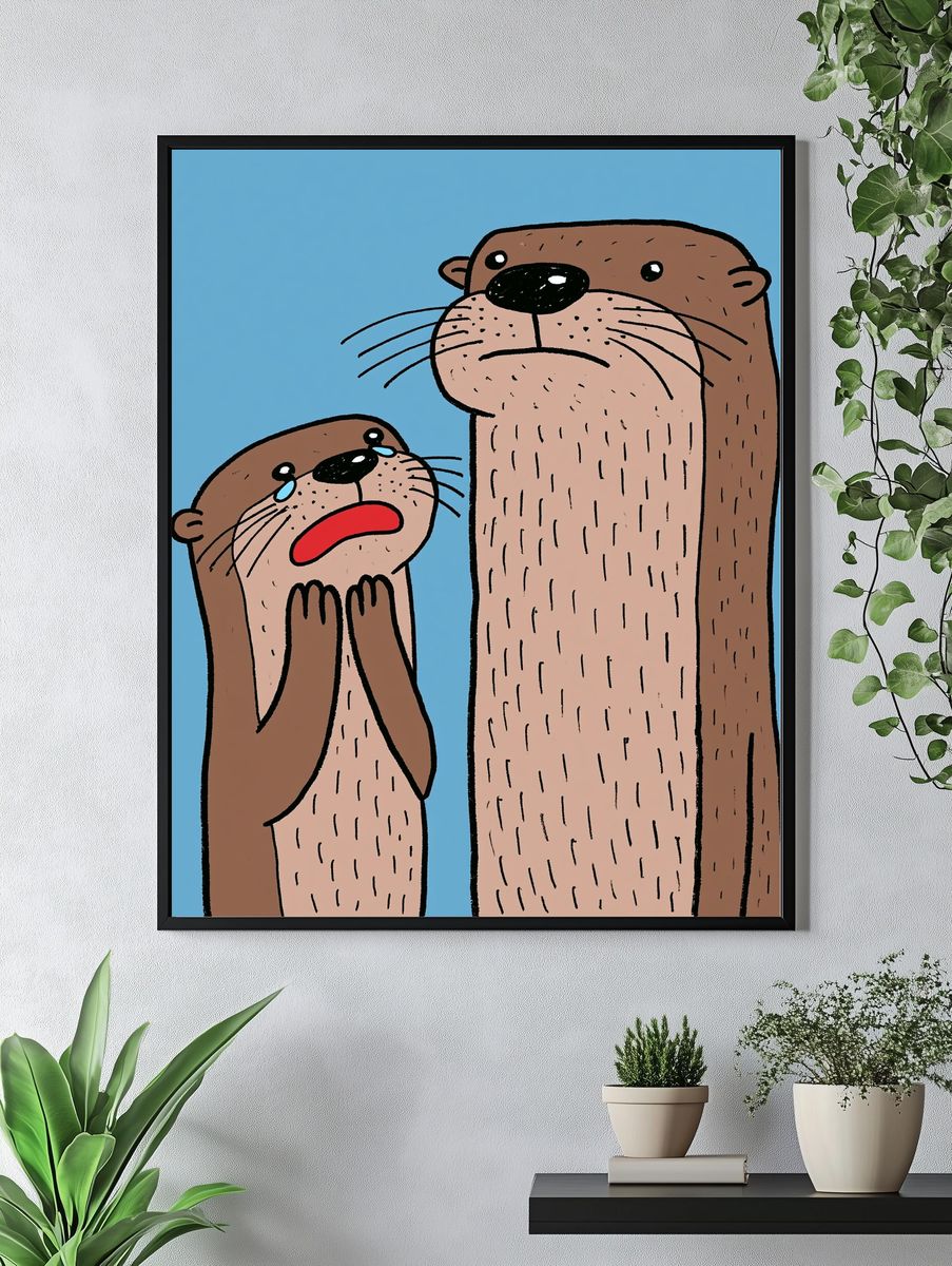 Cute Otter Duo Illustration Poster. — room view 4