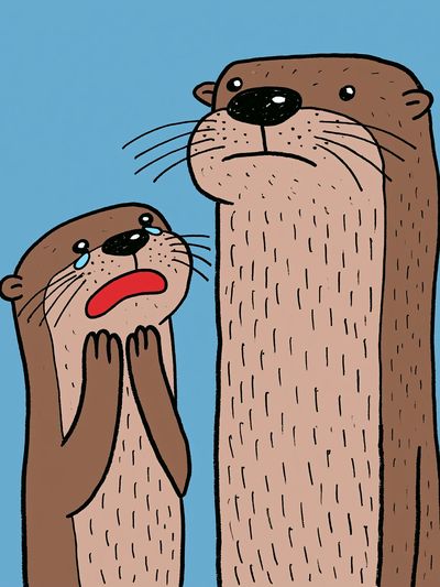 Cute Otter Duo Illustration Poster.