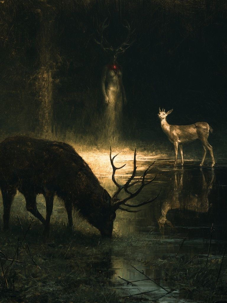 Moonlit Deer Forest Poster. poster — animals art