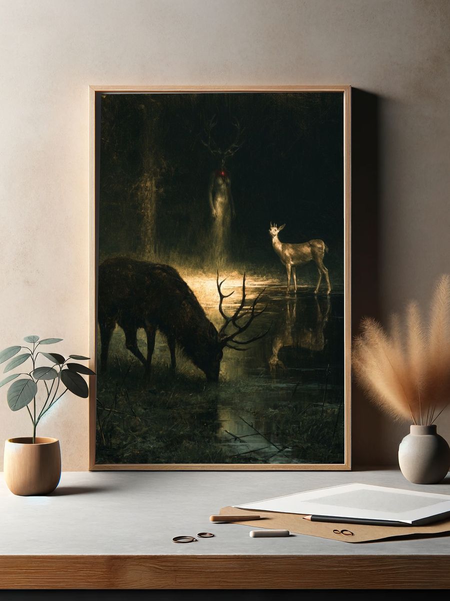 Moonlit Deer Forest Poster. — room view 2