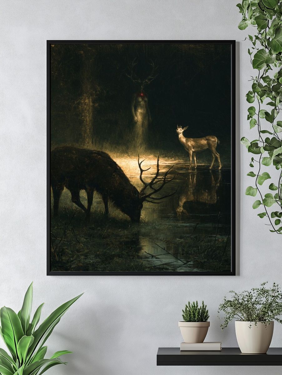 Moonlit Deer Forest Poster. — room view 4