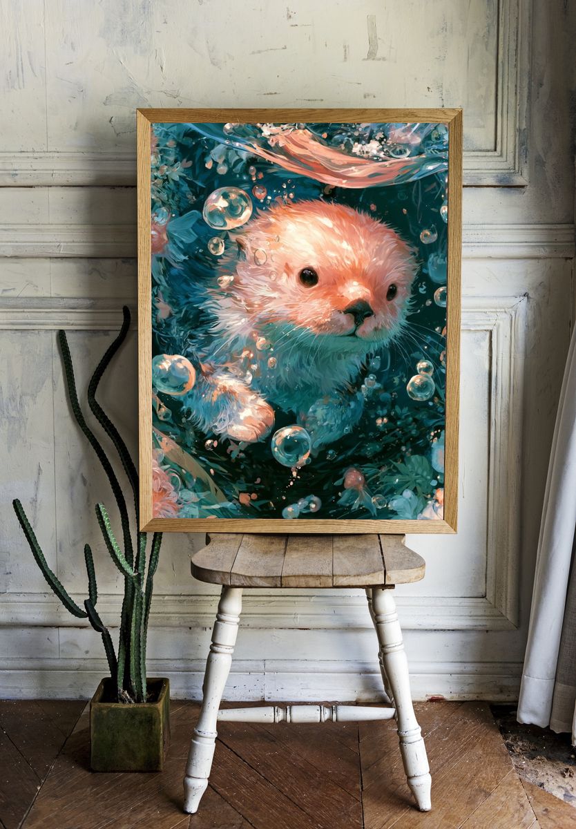 Otter Underwater Illustration Poster. room preview