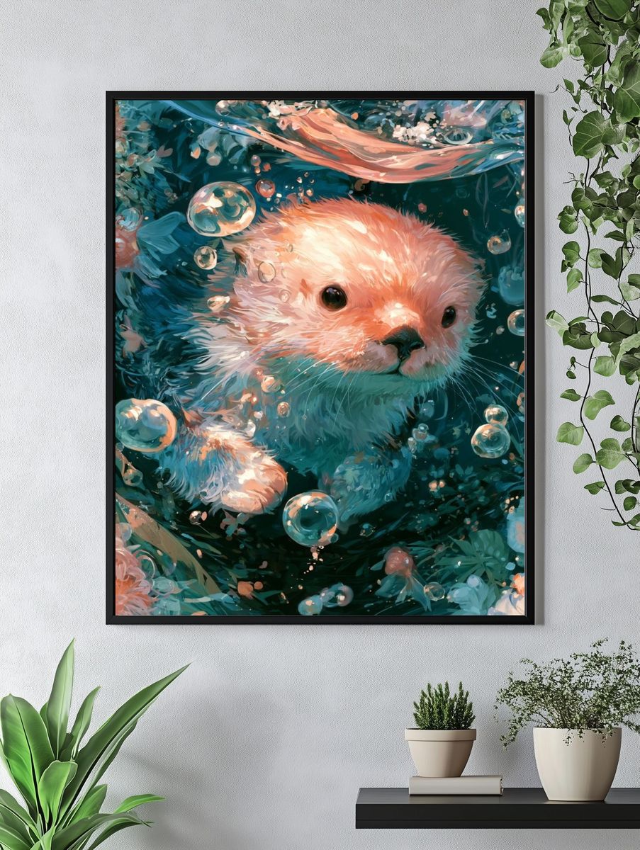 Otter Underwater Illustration Poster. — room view 4
