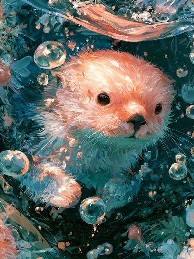 Otter Underwater Illustration Poster. poster
