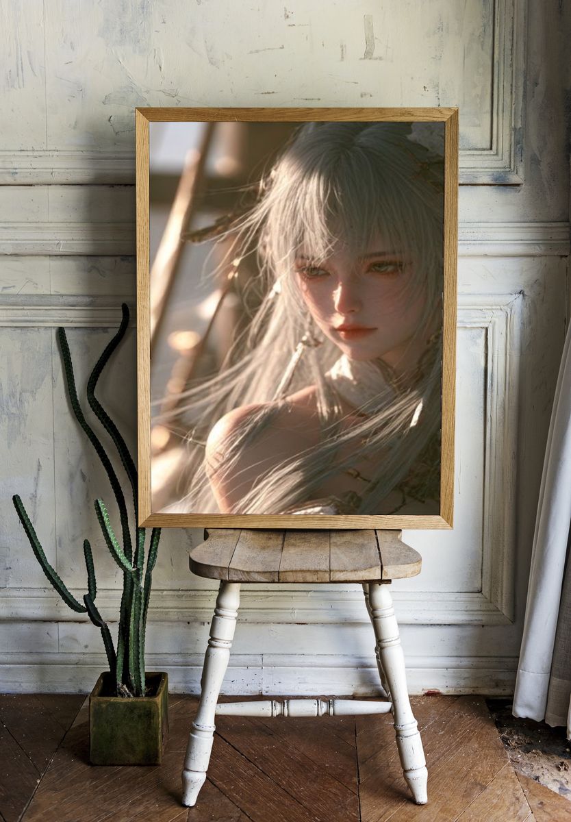 Silver-Haired Fantasy Portrait Poster. — room view 1