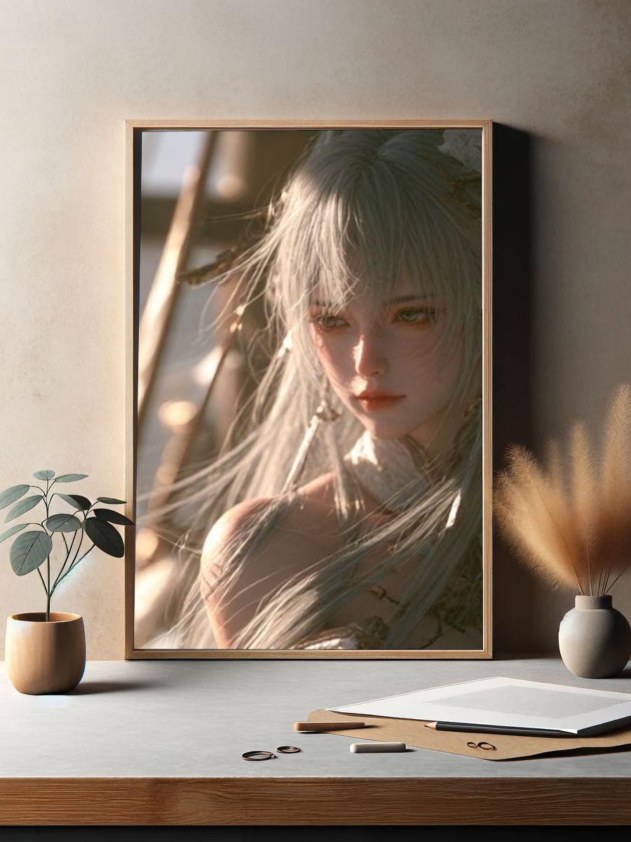 Silver-Haired Fantasy Portrait Poster. — room view 2
