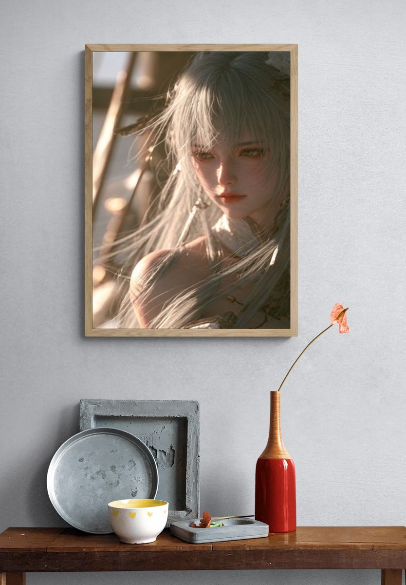 Silver-Haired Fantasy Portrait Poster. — room view 3