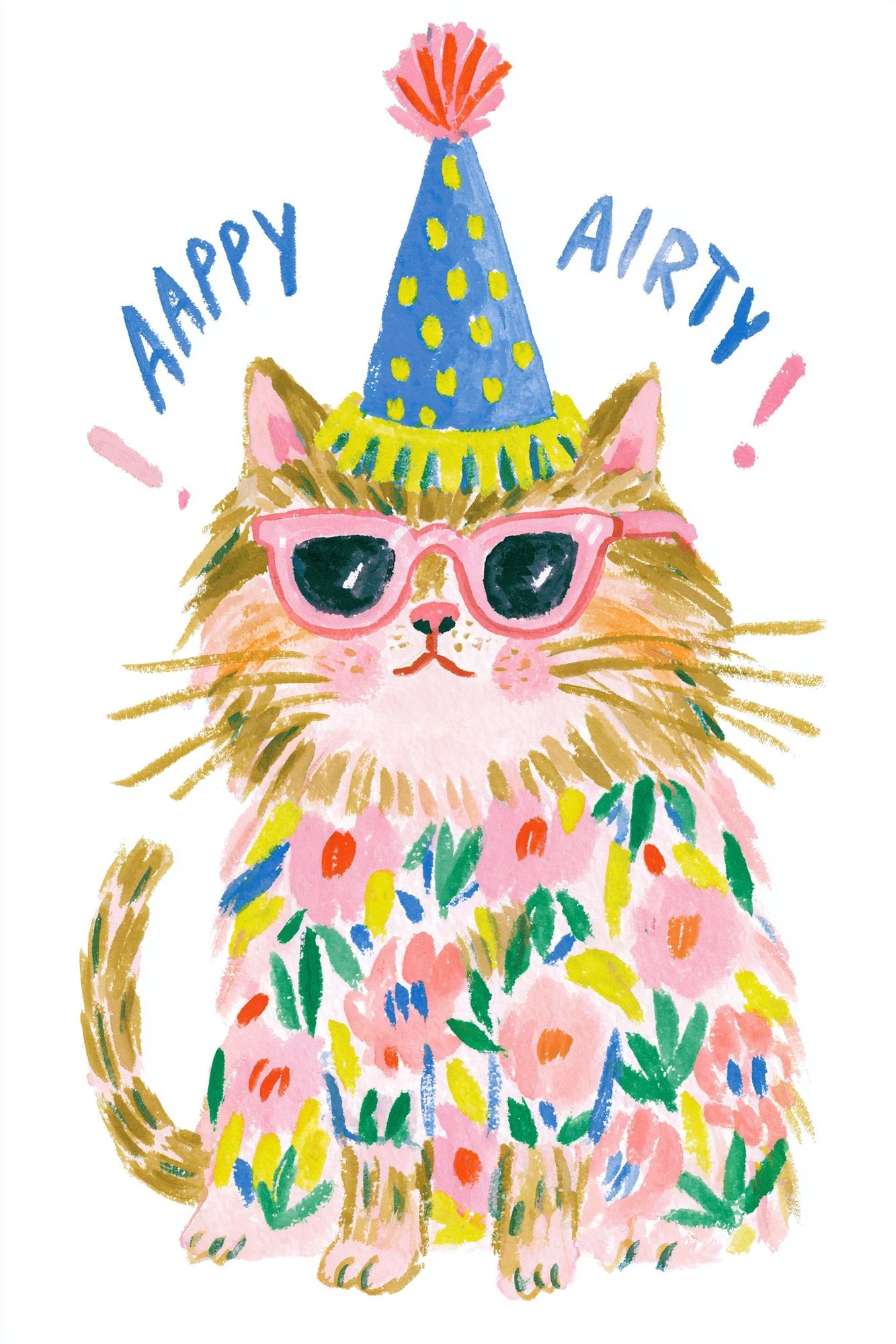Party Cat Watercolor Print. poster — animals art