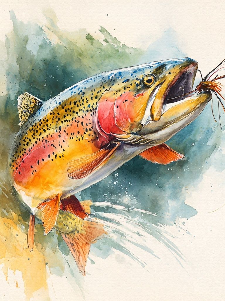 Rainbow Trout Watercolor Print. poster detail
