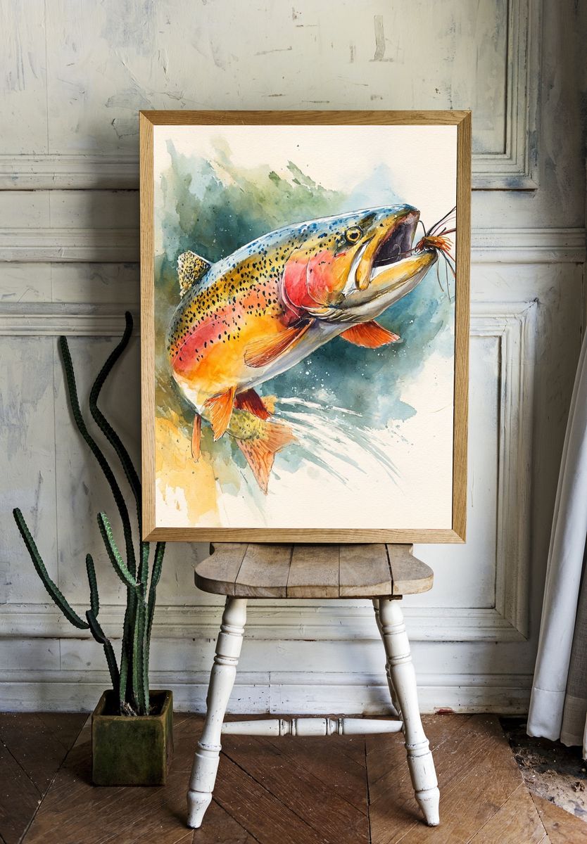Rainbow Trout Watercolor Print room preview