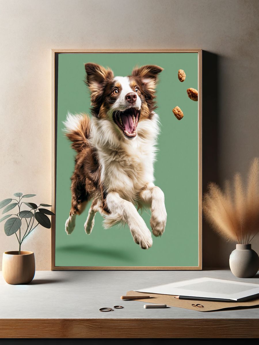Playful Border Collie Photography Poster. — room view 2