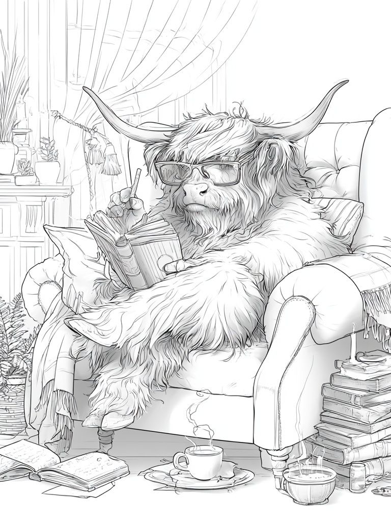 Cozy Highland Cow Reading Poster. poster — animals art