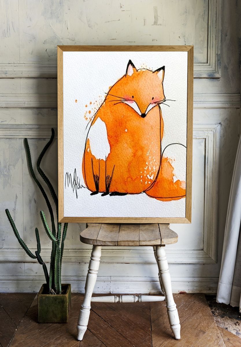 Orange Fox Watercolor Poster. — room view 1