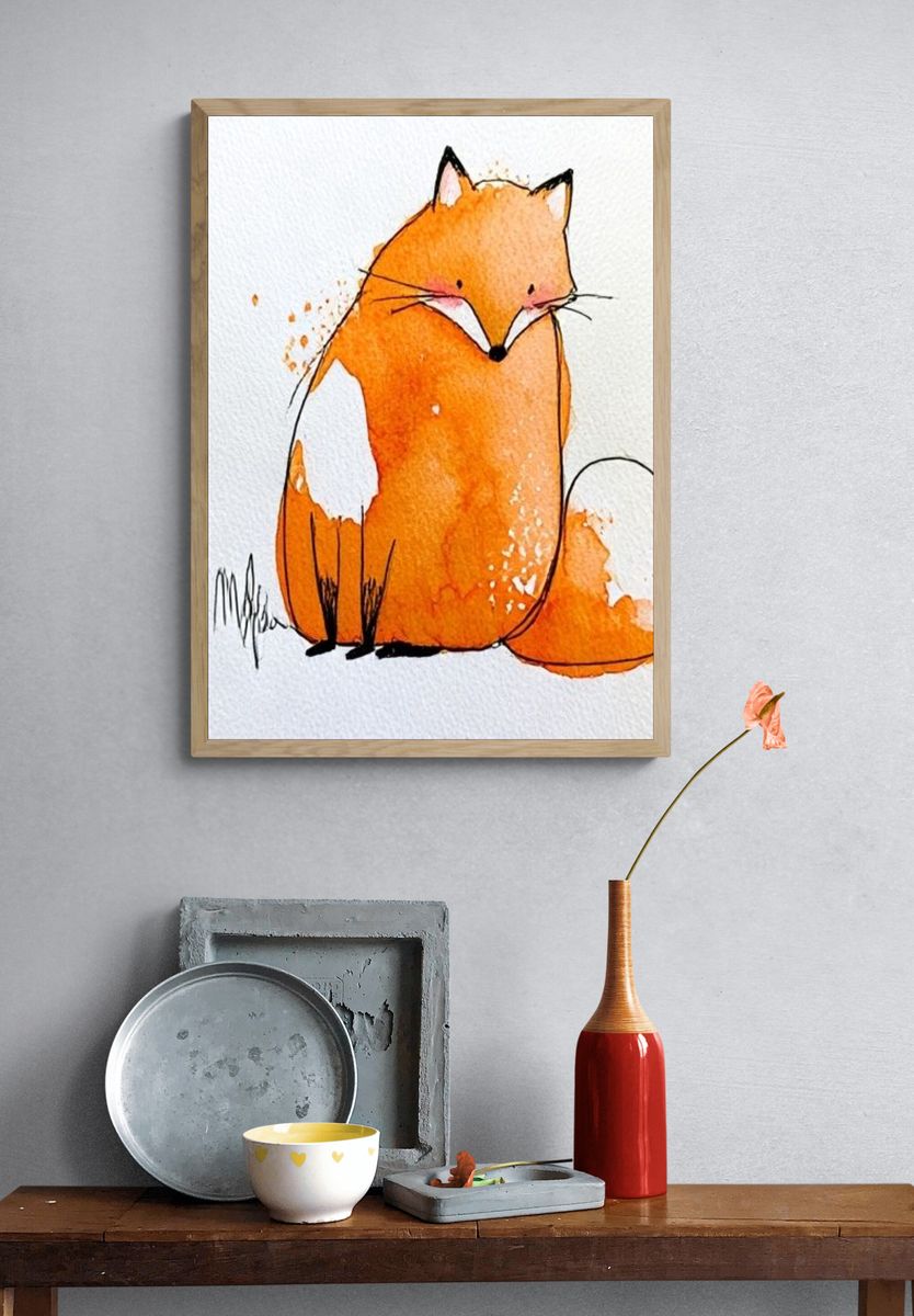 Orange Fox Watercolor Poster. — room view 3