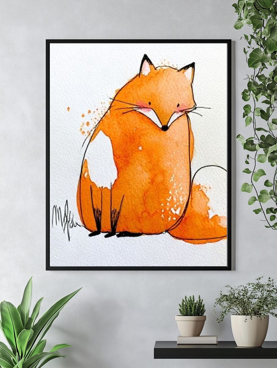 Orange Fox Watercolor Poster. — room view 4