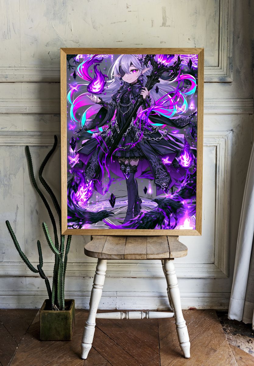 Dark Elf Sorceress Anime Poster. room preview