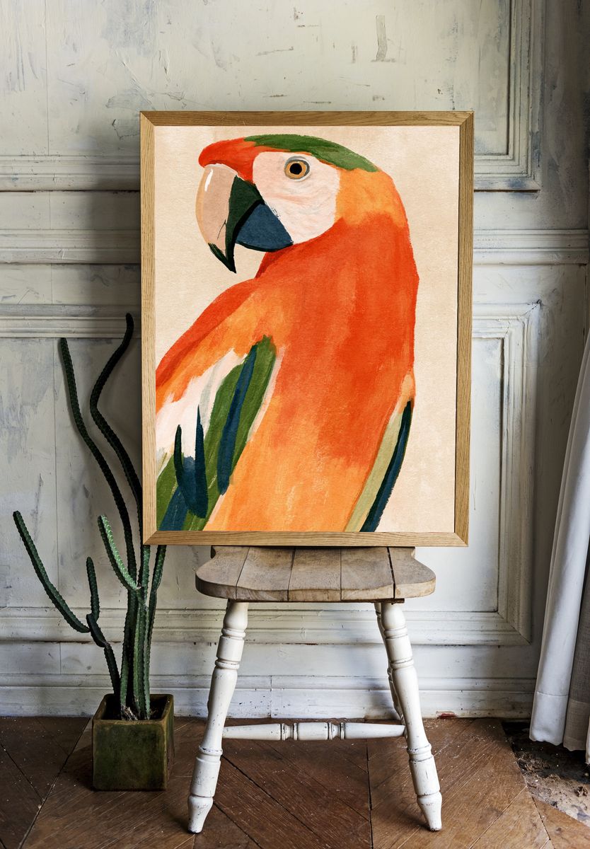 Scarlet Macaw Watercolor Poster. — room view 1