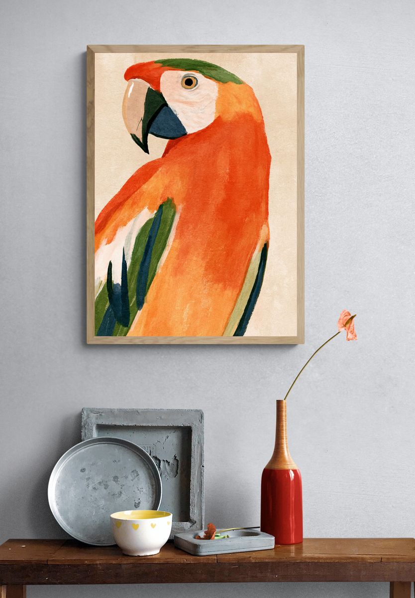 Scarlet Macaw Watercolor Poster. — room view 3
