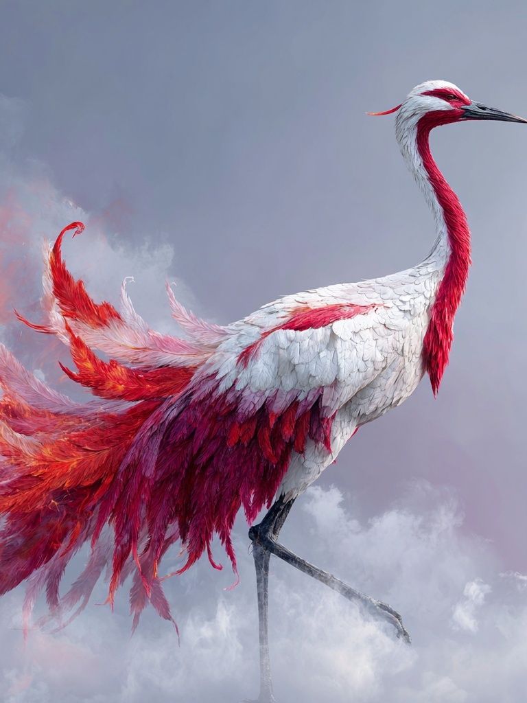 Crimson Crane Fantasy Print. poster detail