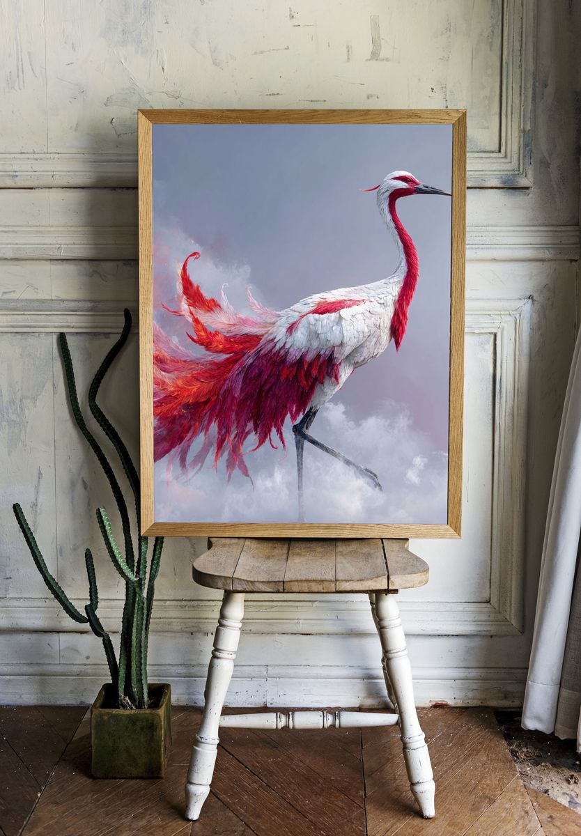 Crimson Crane Fantasy Print room preview