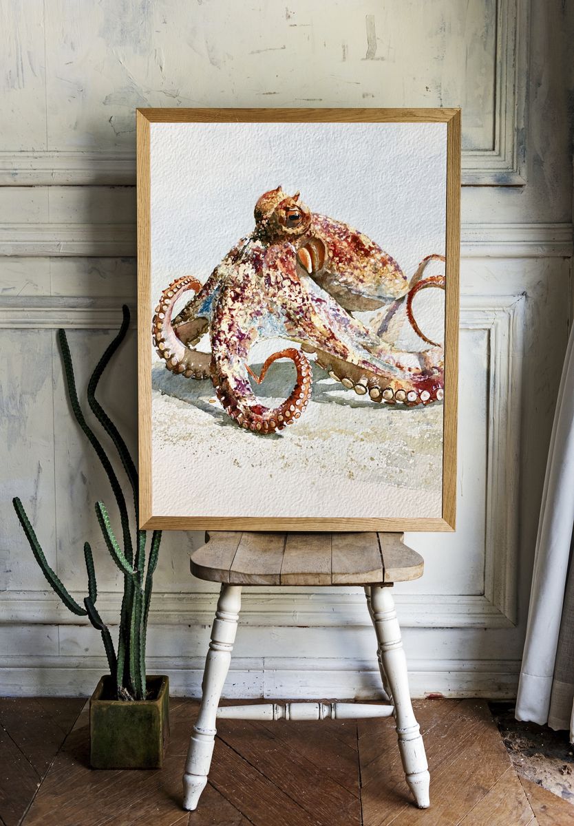 Octopus Watercolor Poster. — room view 1