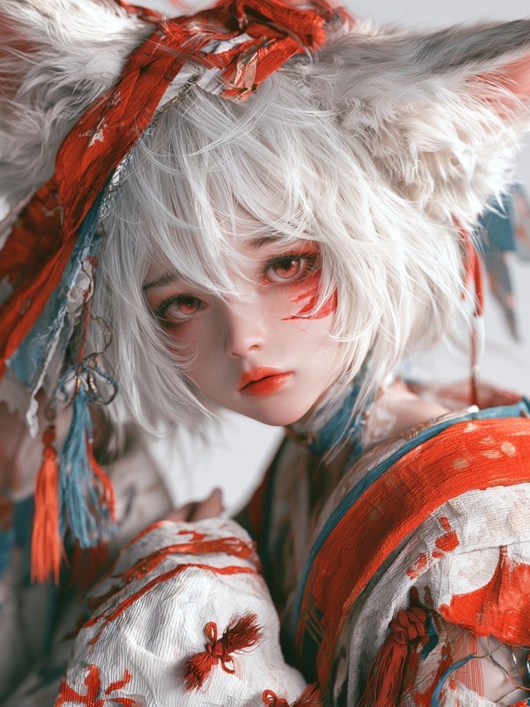 White Fox Girl Digital Art Print. poster — anime art