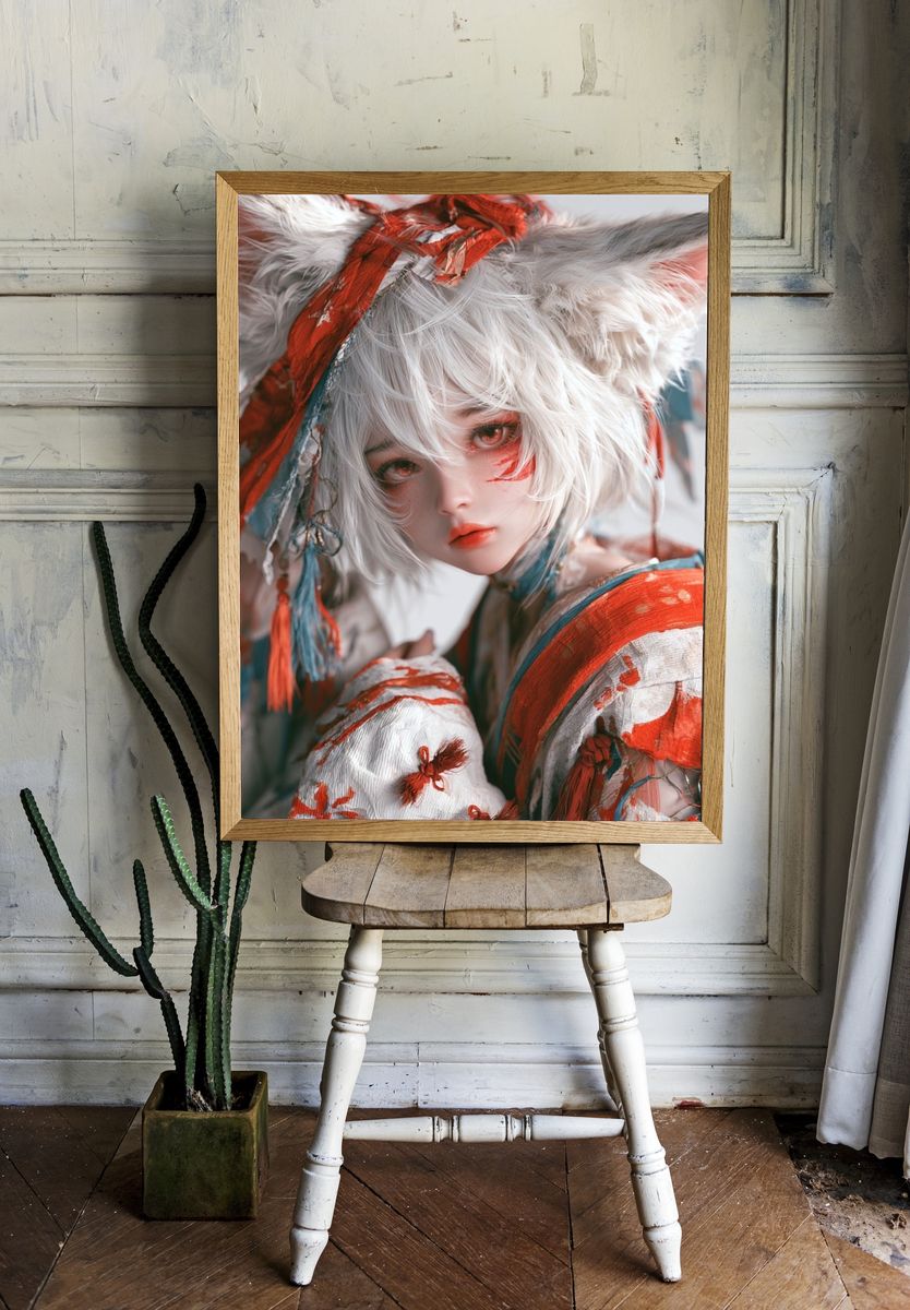 White Fox Girl Digital Art Print. — room view 1